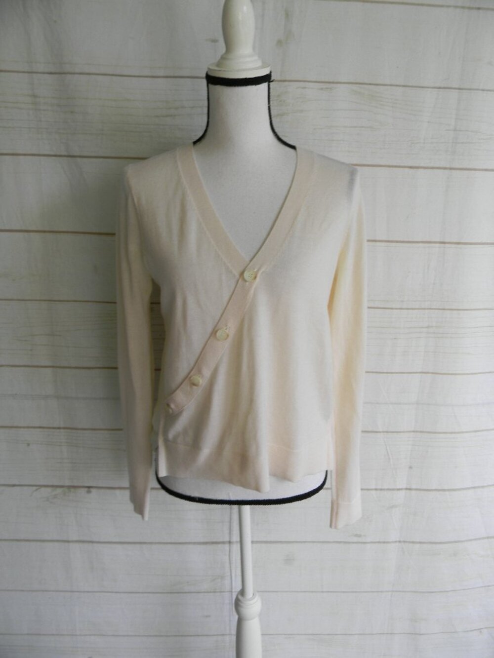 VERONICA BEARD IVORY Mixed Media Sweater Top Cardigan WRAP MERINO WOOL/SILK SZ S